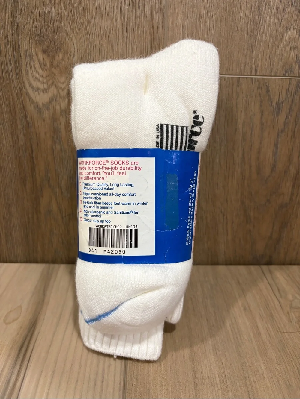 WorkForce Vintage Heel & Toe Crew Socks White 2 Pairs 10-13 Made in USA Duraspun